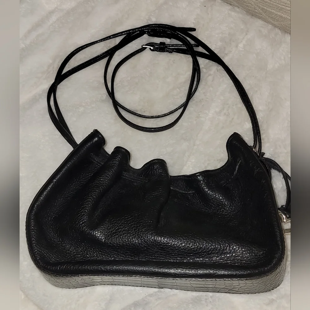 Brighton Handbag Black Leather Drawstring Bucket Bag Double Handle